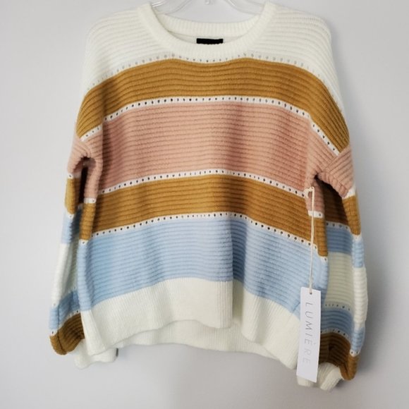 NWT Lumiere Multi-Stripe Balloon Sleeve Sweater. - Picture 3 of 10